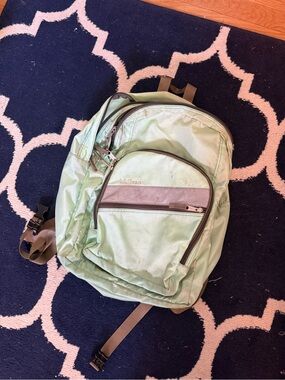 L.L. Bean Mint Green Daypack with Brown Trim